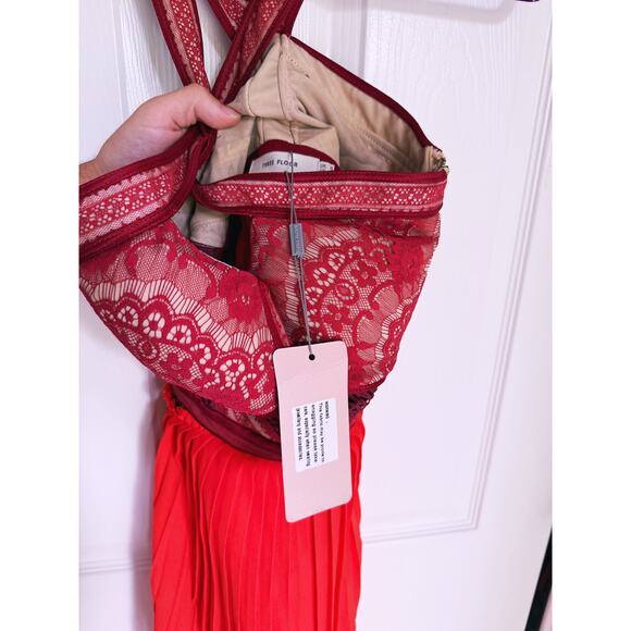 NWT Three Floor True Romance Bustier Midi Dress 4 Red Orange Formal Event Fall - Picture 4 of 10